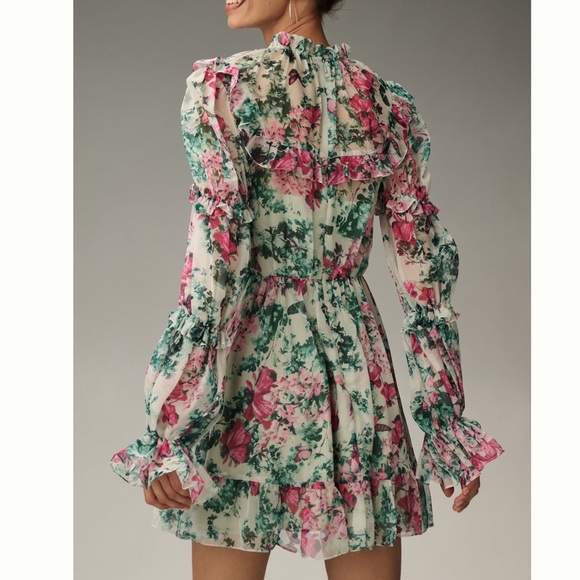 Mac Duggal Dresses & Skirts - Mac Duggal Pink & Green Floral Ruffle Mini Dress
